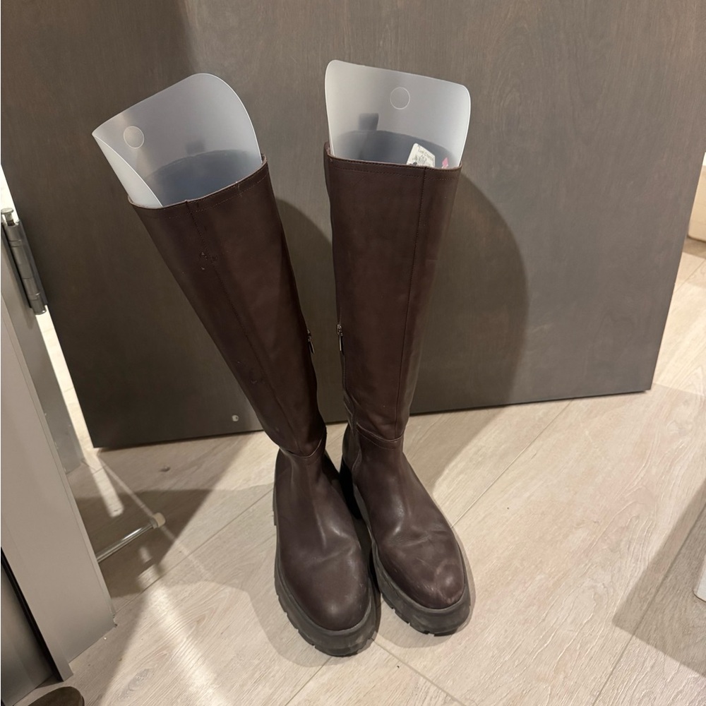 Vince Camuto Platform Chocolate Brown Knee-High Leather Boots